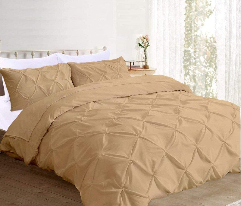 EASY BEDDING 5 Piece Pinch Pleated Duvet Cover Set 600 Thread Count 100 Cotton with Hidden Zipper Closure Duvet Cover and 4 Pillow Cover Super Soft Taupe Solid Double Size - Image 2