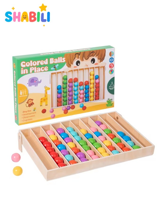 SHABILI Wooden Color Sorting Ball Board Game Montessori Educational Toy for Kids, Color Matching Cognitive Training Tabletop Puzzle with Rolling Balls for Fine Motor Skill Development, Ideal for Home Classroom Kindergarten Learning Activities - Image 1