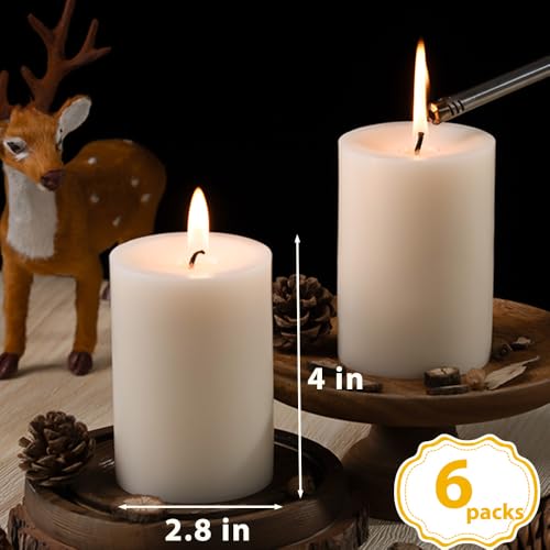 MOSROAD White Pillar Candles, Unscented Pillar Candles Bulk - 50 Hour Long Burn Time - Dripless and Smokeless White Wax Candles Dinner Table, for Wedding,Christmas and Home Decor [6 Pack, 2.8x4 inch] - Image 2