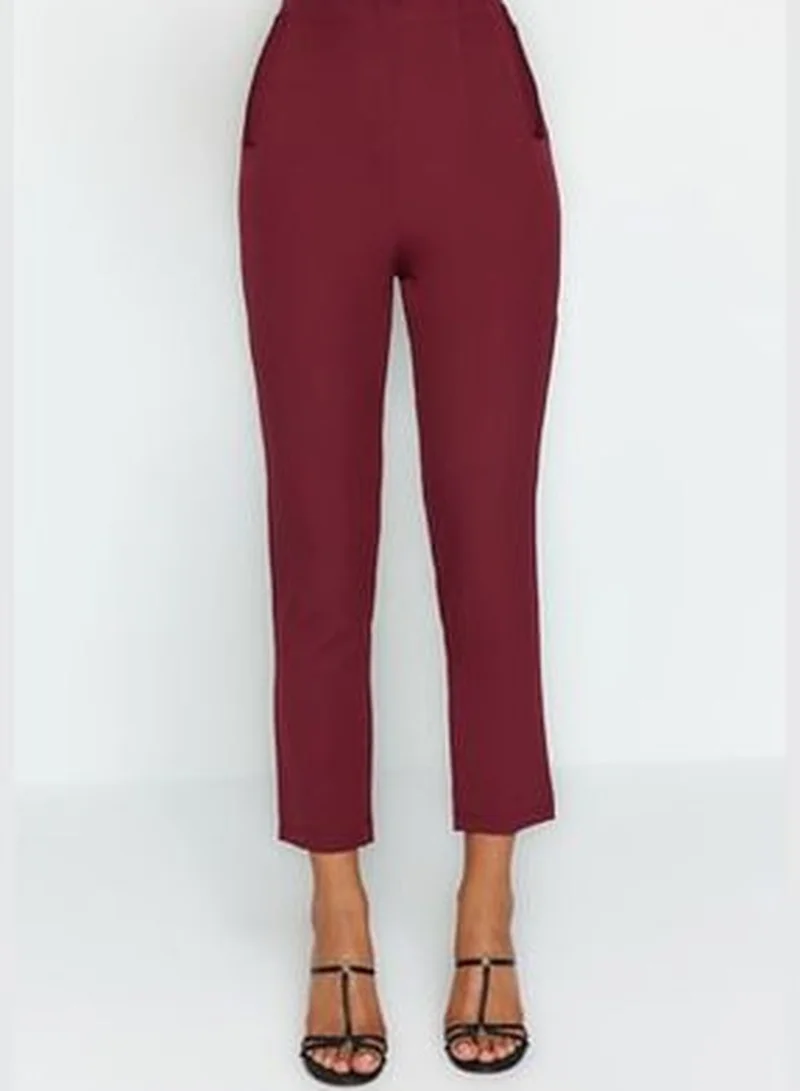trendyol Dark Claret Red Cigarette Plier High Waist Ankle-Length Woven Trousers TWOSS20PL0515