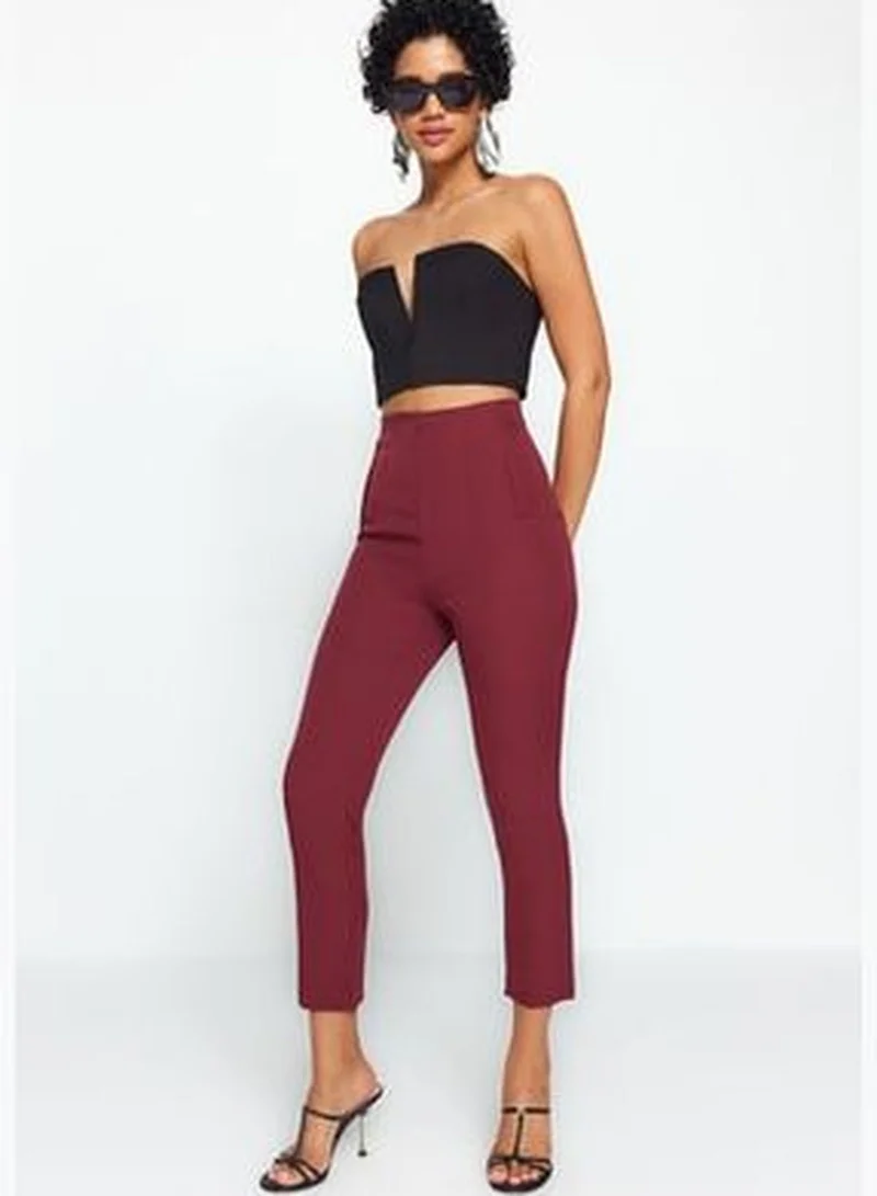 trendyol Dark Claret Red Cigarette Plier High Waist Ankle-Length Woven Trousers TWOSS20PL0515