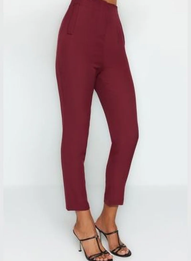 trendyol Dark Claret Red Cigarette Plier High Waist Ankle-Length Woven Trousers TWOSS20PL0515