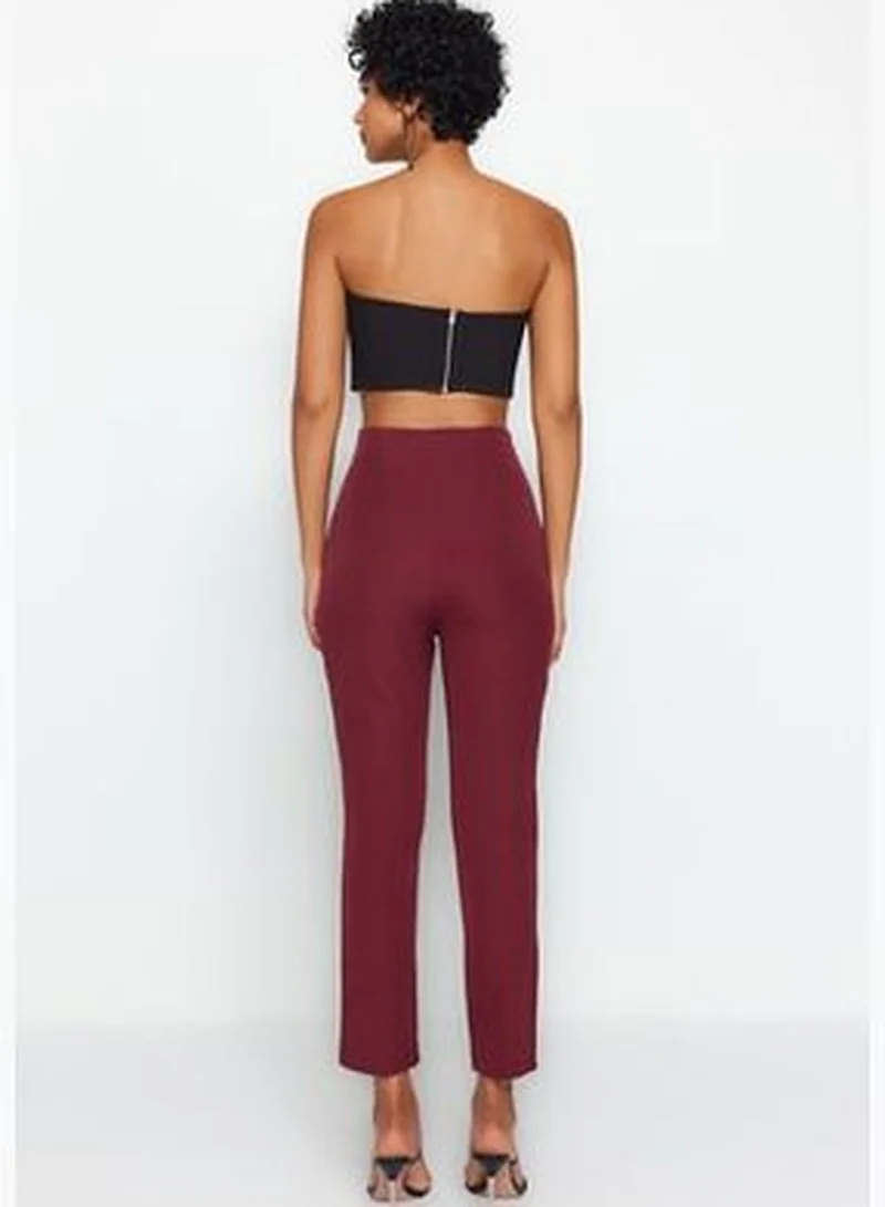 trendyol Dark Claret Red Cigarette Plier High Waist Ankle-Length Woven Trousers TWOSS20PL0515