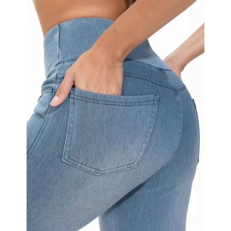سروال Jeggings نسائي عالي الخصر من THE GYM PEOPLE، بنطال جينز قابل للتمدد للكاحل، طول كابريس، سحب على الخصر المرن، التحكم في البطن، نحيف، رفع المؤخرة، ناعم، 4 جيوب حقيقية، للرحلات، الشارع، العمل - Image 5