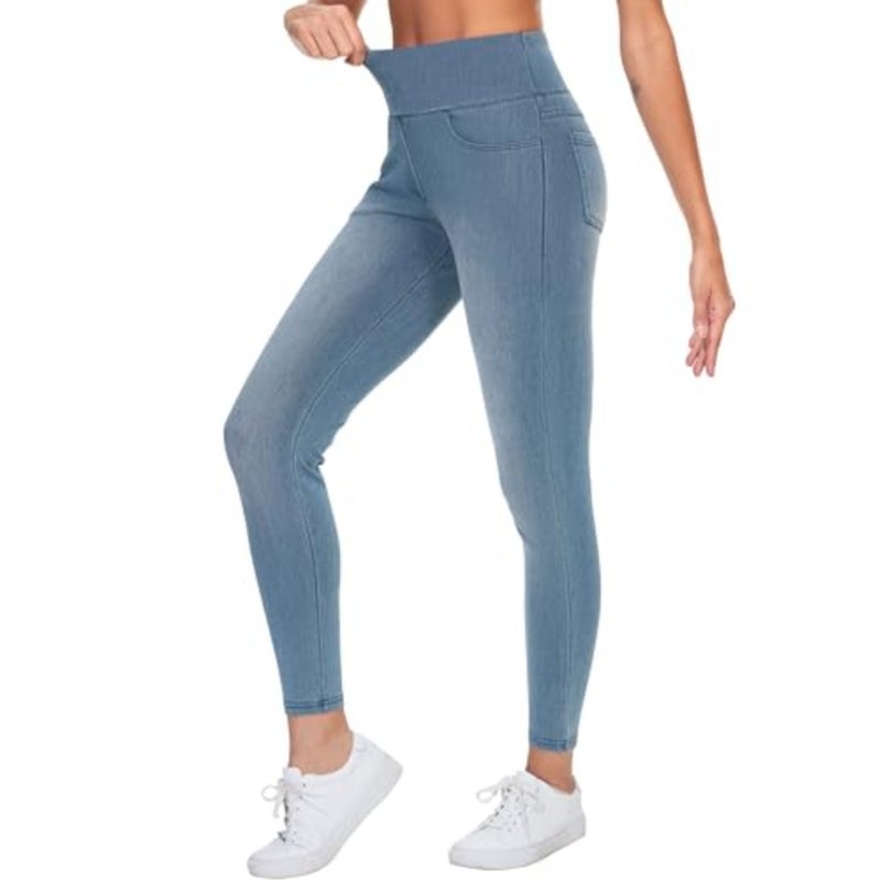 سروال Jeggings نسائي عالي الخصر من THE GYM PEOPLE، بنطال جينز قابل للتمدد للكاحل، طول كابريس، سحب على الخصر المرن، التحكم في البطن، نحيف، رفع المؤخرة، ناعم، 4 جيوب حقيقية، للرحلات، الشارع، العمل - Image 1