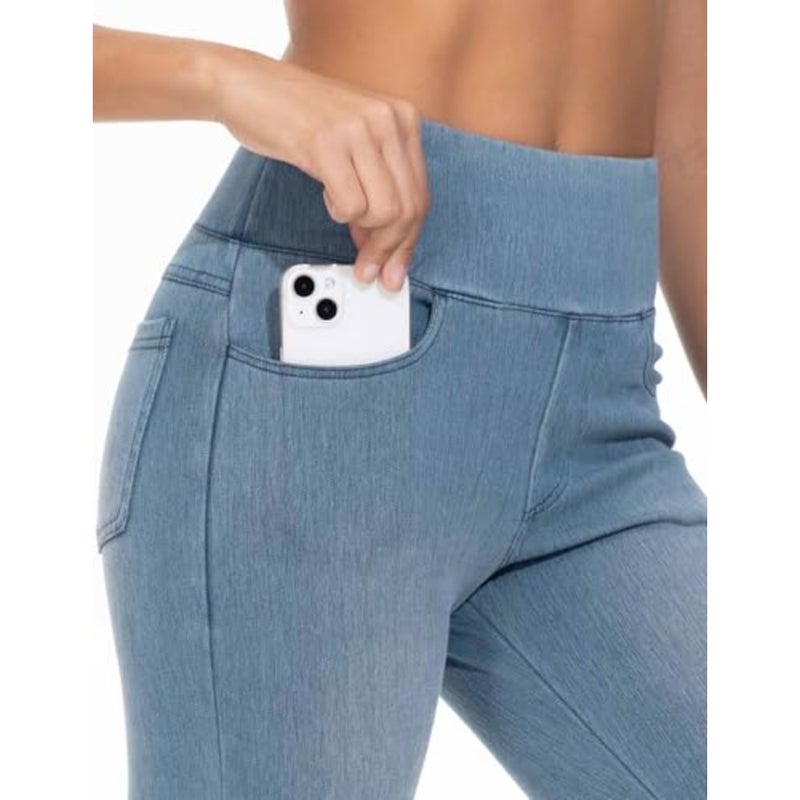 سروال Jeggings نسائي عالي الخصر من THE GYM PEOPLE، بنطال جينز قابل للتمدد للكاحل، طول كابريس، سحب على الخصر المرن، التحكم في البطن، نحيف، رفع المؤخرة، ناعم، 4 جيوب حقيقية، للرحلات، الشارع، العمل - Image 3