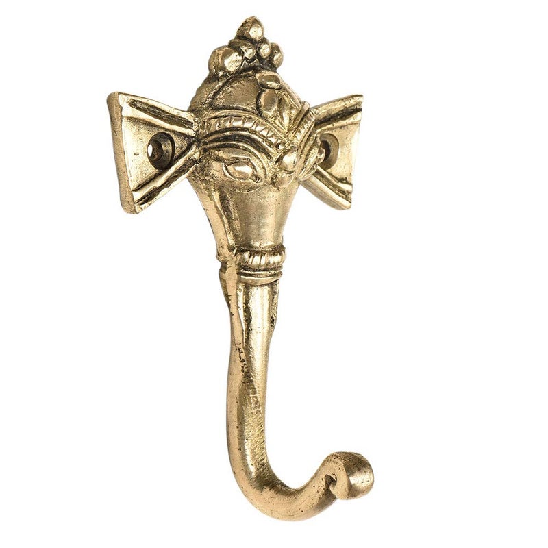 Indian-Shelf IndianShelf 1 Piece Brass Kids Tribal Elephant Face Wall Hooks Animals Vintage Coat Hooks Gold Decorative Hooks Purse Hanger Key Holder Kids Coat Rack Wall Mount Bag Backpack Hooks Boy Girl Room Dcor  - Image 1