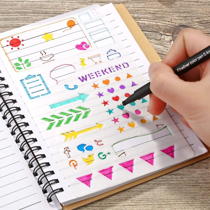 HASTHIP HASTHIP 20 PCS Journal Stencil Plastic Planner Set for Journal Notebook Diary Scrapbook DIY Drawing Template Journal Stencils 4x7 Inch  - Image 4