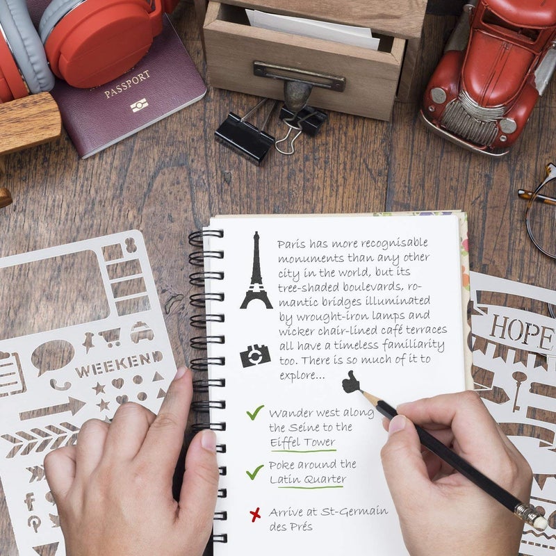 HASTHIP HASTHIP 20 PCS Journal Stencil Plastic Planner Set for Journal Notebook Diary Scrapbook DIY Drawing Template Journal Stencils 4x7 Inch  - Image 5