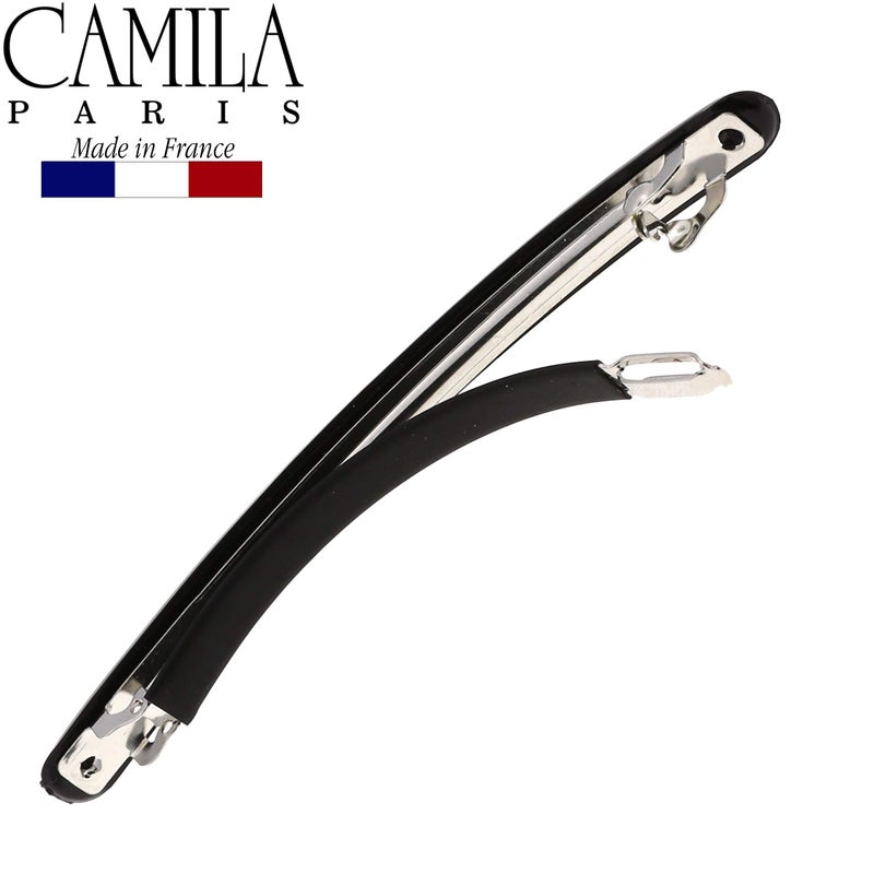 Camila Paris CP2851 French Hair Barrette Large Black, Long Skinny Strong Hold Grip Hair Clips for Women, Thin Rubberized Automatic Clasp No Slip Durable Styling Girls Hair Accessories, Made in France - Image 4