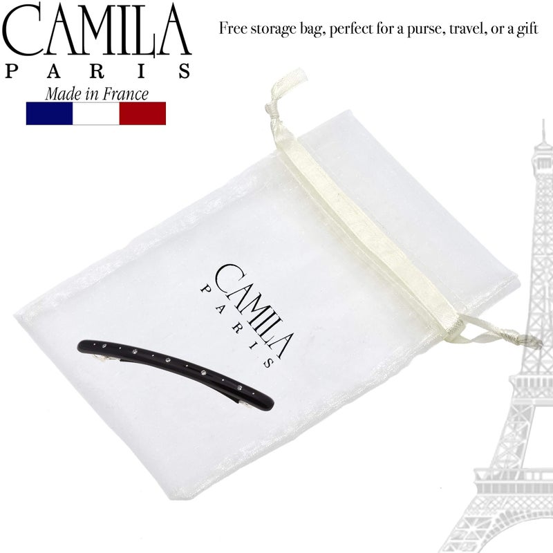 Camila Paris CP2851 French Hair Barrette Large Black, Long Skinny Strong Hold Grip Hair Clips for Women, Thin Rubberized Automatic Clasp No Slip Durable Styling Girls Hair Accessories, Made in France - Image 5