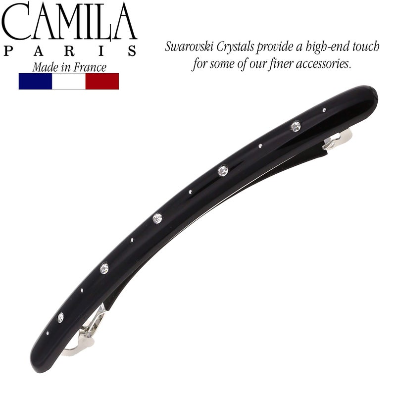 Camila Paris CP2851 French Hair Barrette Large Black, Long Skinny Strong Hold Grip Hair Clips for Women, Thin Rubberized Automatic Clasp No Slip Durable Styling Girls Hair Accessories, Made in France - Image 2