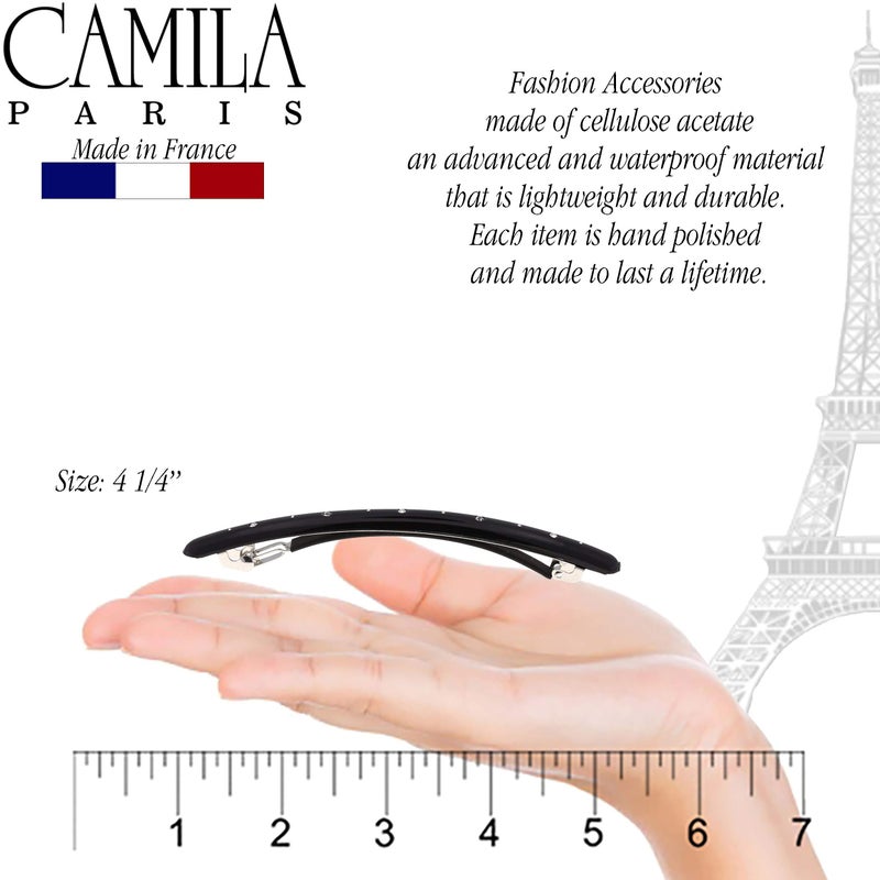 Camila Paris CP2851 French Hair Barrette Large Black, Long Skinny Strong Hold Grip Hair Clips for Women, Thin Rubberized Automatic Clasp No Slip Durable Styling Girls Hair Accessories, Made in France - Image 3