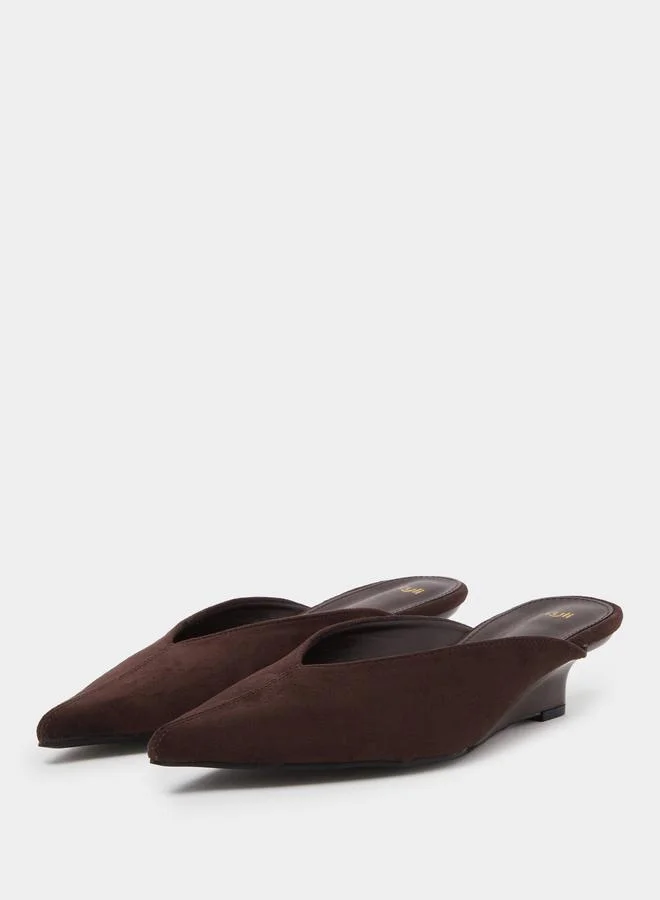 Styli Brown Suede-Look Pointed Toe Mules