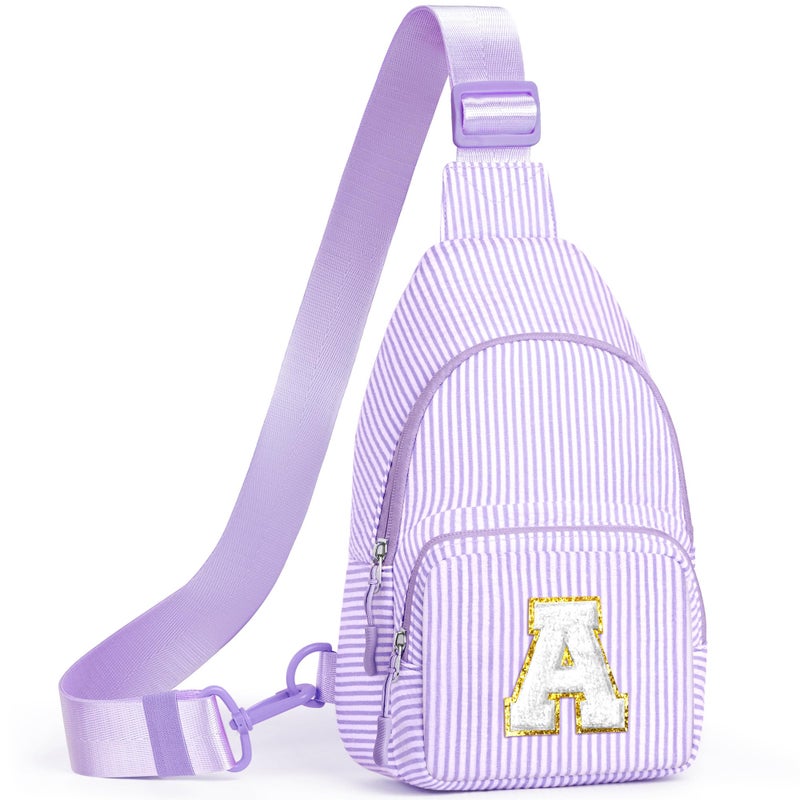 YOOLIFE Easter Basket Stuffers for Girl Kids Initial Sling Bag Gift for Women Teen Girls Birthday Gift for 11 12 13 14 15 16 Years Old Teen Girl Gifts Trendy Stuff Crossbody Bag Fanny Pack (Purple A) - Image 1