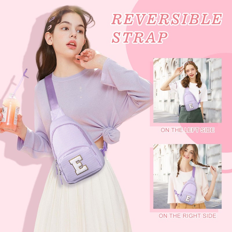 YOOLIFE Easter Basket Stuffers for Girl Kids Initial Sling Bag Gift for Women Teen Girls Birthday Gift for 11 12 13 14 15 16 Years Old Teen Girl Gifts Trendy Stuff Crossbody Bag Fanny Pack (Purple A) - Image 2