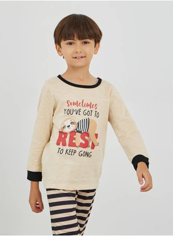 Styli Styli Graphic Print Round Neck T-Shirt and Striped Pyjama Set