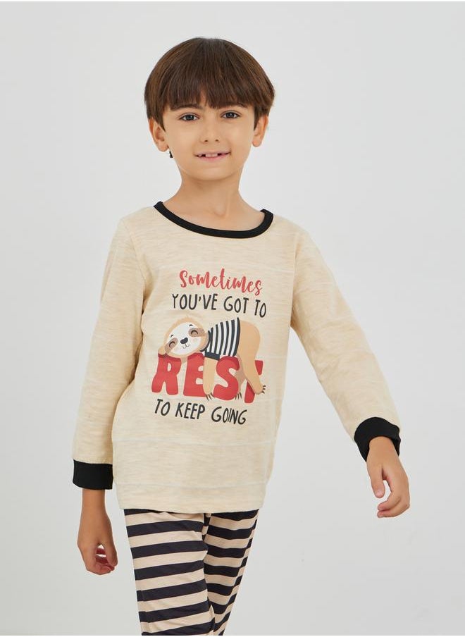 Styli Styli Graphic Print Round Neck T-Shirt and Striped Pyjama Set  - Image 2