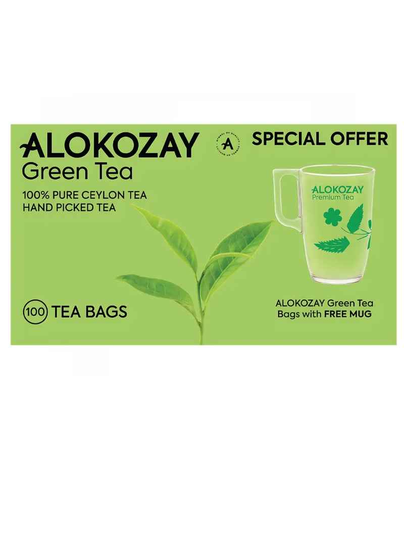 Alokozay Green Tea Bag With Mug, 100'S  - Image 2