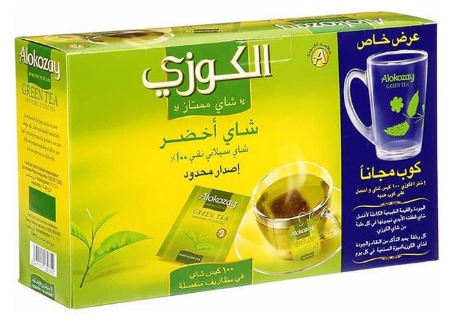 Alokozay كيس شاي أخضر مع كوب، 100 قطعة - Image 1