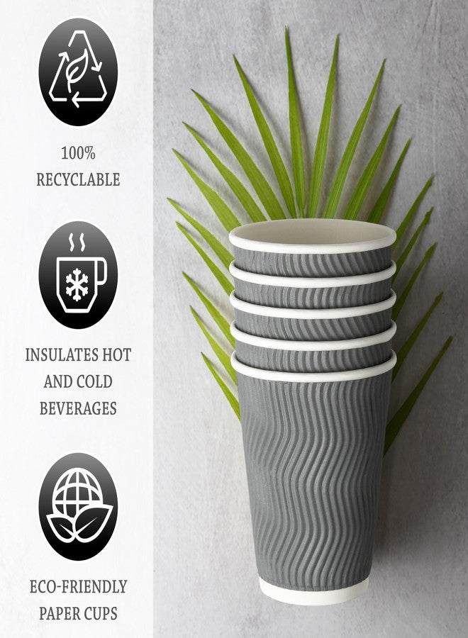 NYHI Set of 150 Ripple Insulated Gray Paper Cups Coffee Tea Hot Cups Recyclable 3 Layer Rippled Wall For Better Insulation Perfect for Cappuccino Hot Coco or Iced Drinks (10 oz -150 pack) - Image 2