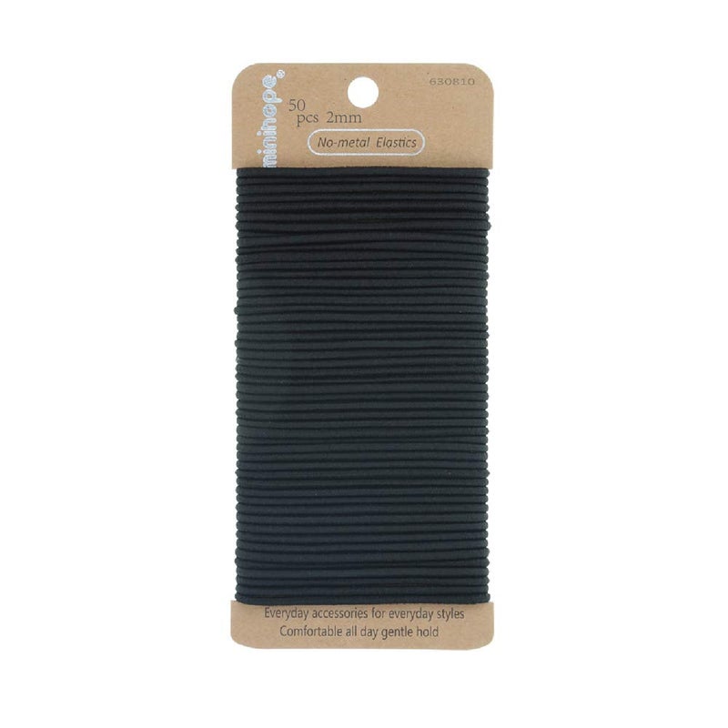 Minihope no-metal girls elastic hair ties, women's black elastics, 2mm Hair elastics 50 Count - Image 1