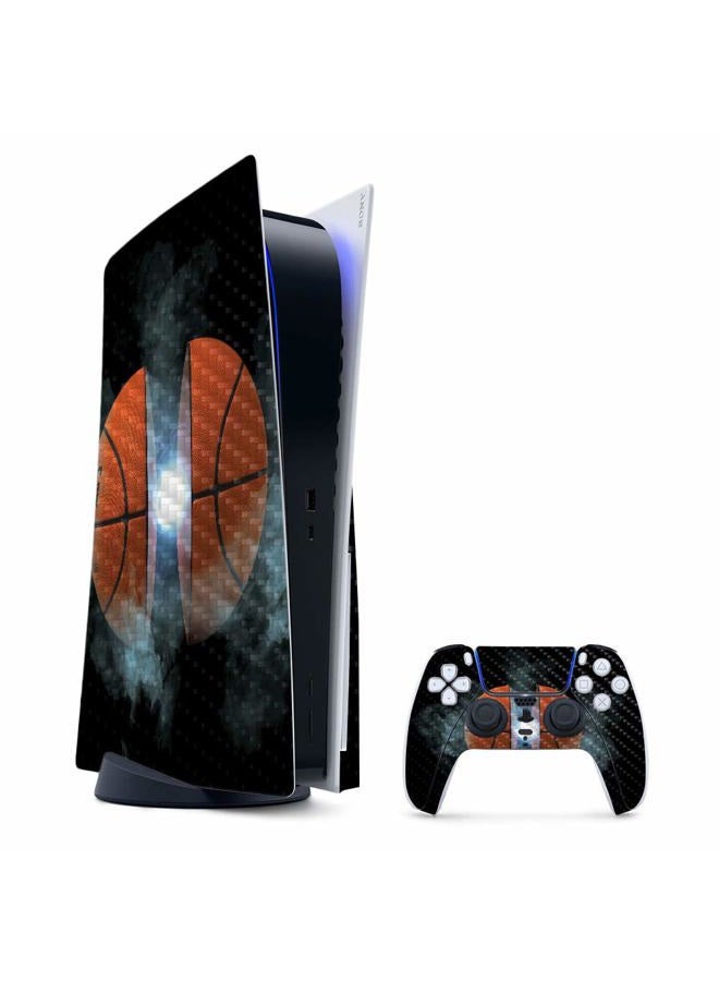 MIGHTY SKINS Carbon Fiber Skin Compatible with PS5 / Playstation 5 Bundle - Basketball Orb | Protective, Durable Textured Carbon Fiber Finish | Easy to Apply and Change Styles | Made in The USA - Image 1