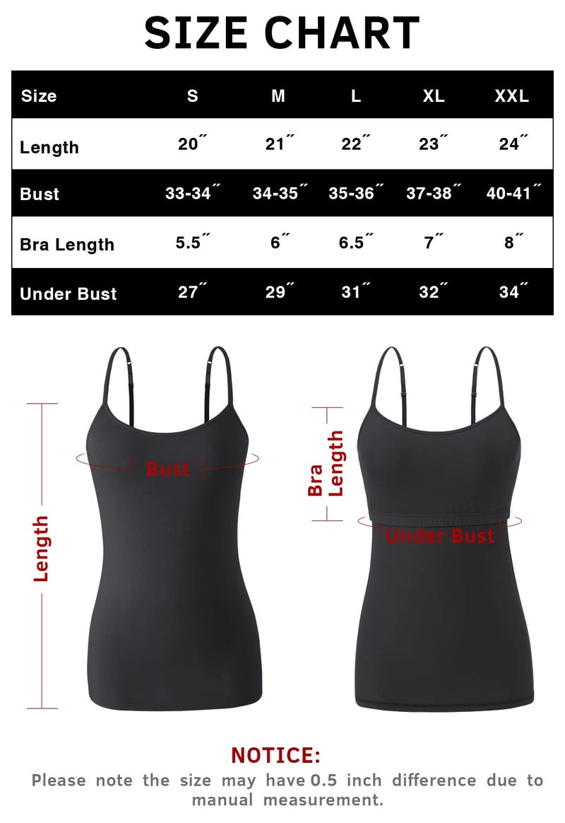 Orrpally Women Cotton Camisole Shelf Bra Cami Tank Tops Adjustable Spaghetti Strap Tank Top 3-Pack Black/Dark Blue/Aqua S - Image 5