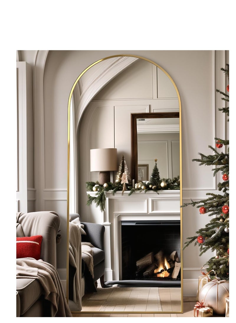 مرآة كاملة الطول سميكة، 71"x32" مرآة أرضية كبيرة مع قاعدة، مرآة قوسية للجسم بالكامل واقفة مائلة ضد الحائط، مرايا للجسم معلقة، مرايا كبيرة لغرفة النوم وخزانة الملابس. - Image 4