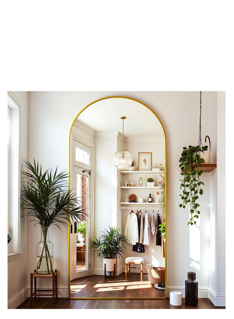 مرآة كاملة الطول سميكة، 71"x32" مرآة أرضية كبيرة مع قاعدة، مرآة قوسية للجسم بالكامل واقفة مائلة ضد الحائط، مرايا للجسم معلقة، مرايا كبيرة لغرفة النوم وخزانة الملابس. - Image 1