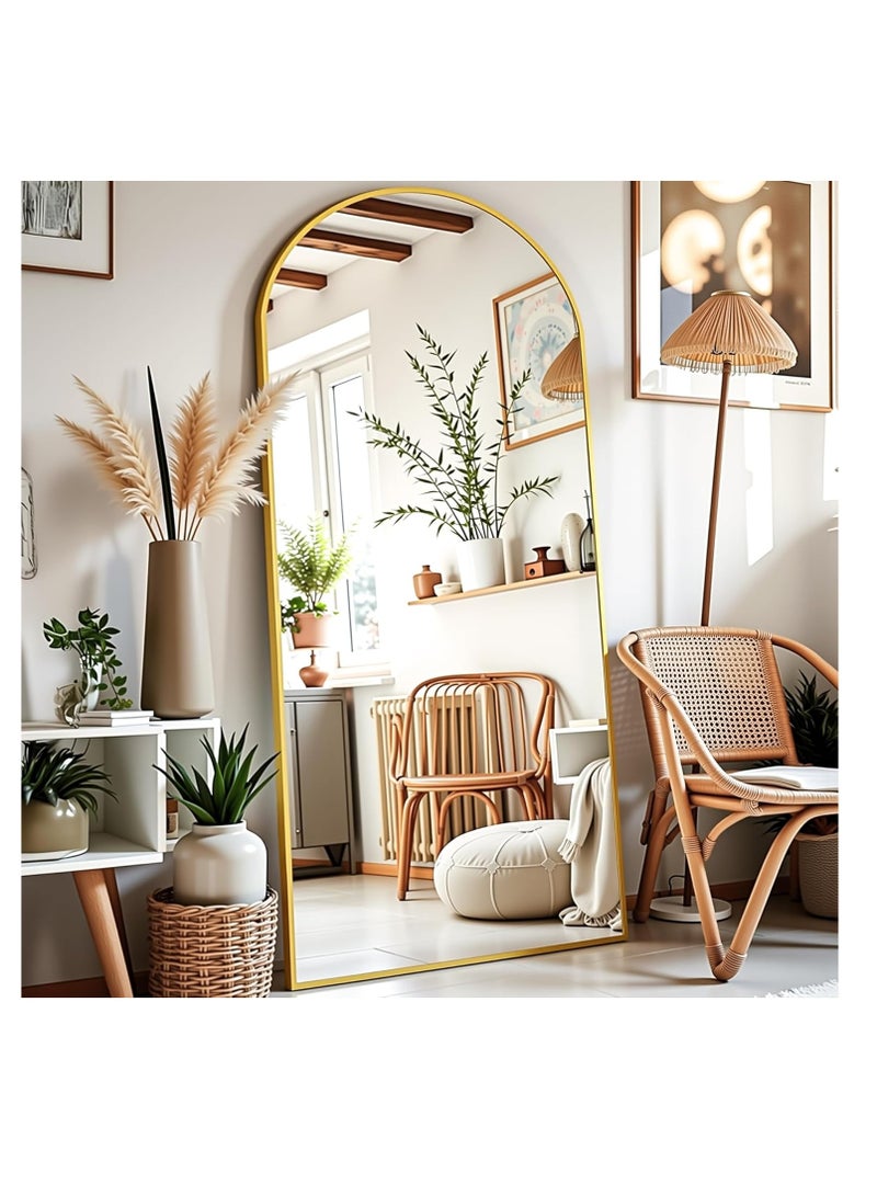 مرآة كاملة الطول سميكة، 71"x32" مرآة أرضية كبيرة مع قاعدة، مرآة قوسية للجسم بالكامل واقفة مائلة ضد الحائط، مرايا للجسم معلقة، مرايا كبيرة لغرفة النوم وخزانة الملابس. - Image 5