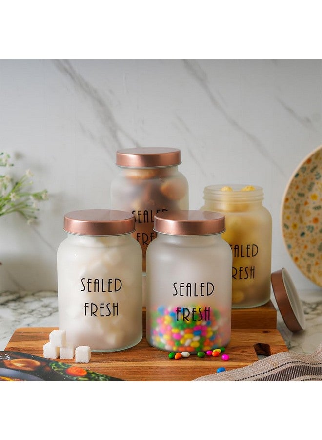 Femora Femora Frost Round Glass Jars for Kitchen| Kitchen Storage Jars| Stainless Steel Airtight Lids | 1 Year Warranty| Jars for Snacks, Fry Food, Masala, Spice, Pickles, Cookies| 1000ml | Set of 6 |Golden - Image 4