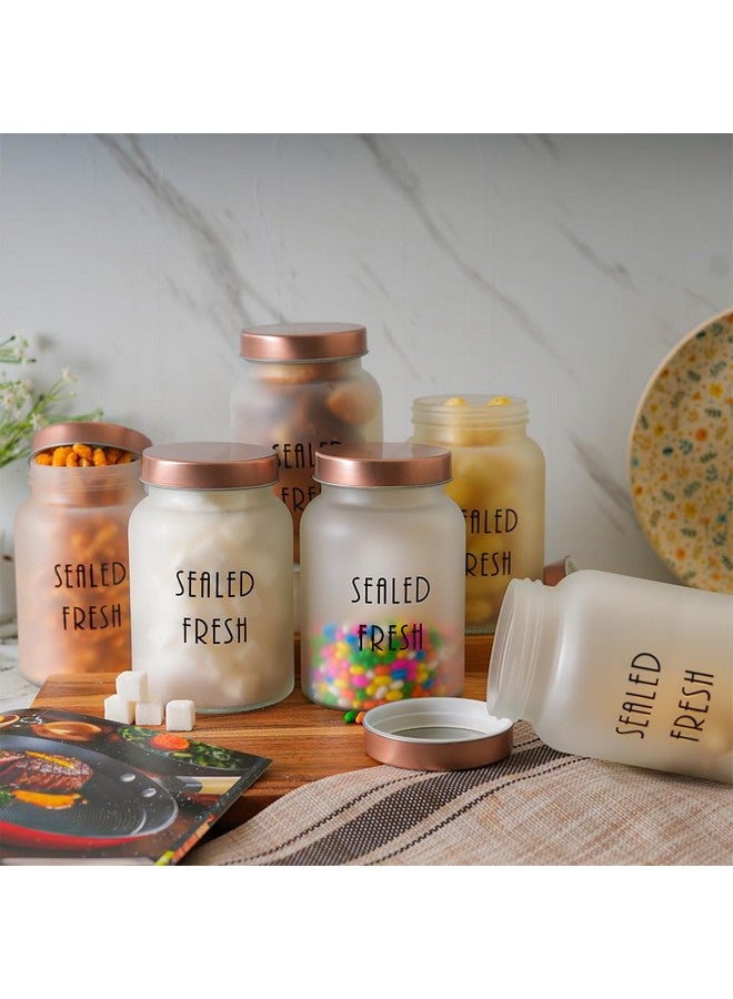 Femora Femora Frost Round Glass Jars for Kitchen| Kitchen Storage Jars| Stainless Steel Airtight Lids | 1 Year Warranty| Jars for Snacks, Fry Food, Masala, Spice, Pickles, Cookies| 1000ml | Set of 6 |Golden - Image 5