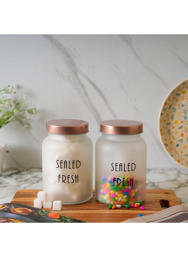 Femora Femora Frost Round Glass Jars for Kitchen| Kitchen Storage Jars| Stainless Steel Airtight Lids | 1 Year Warranty| Jars for Snacks, Fry Food, Masala, Spice, Pickles, Cookies| 1000ml | Set of 6 |Golden - Image 3