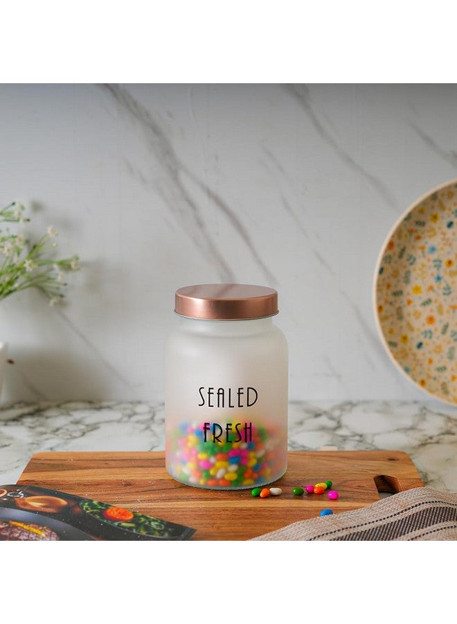 Femora Femora Frost Round Glass Jars for Kitchen| Kitchen Storage Jars| Stainless Steel Airtight Lids | 1 Year Warranty| Jars for Snacks, Fry Food, Masala, Spice, Pickles, Cookies| 1000ml | Set of 6 |Golden - Image 2