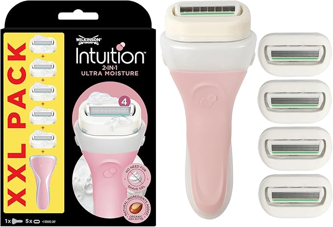 WILKINSON SWORD Intuition Ultra Moisture For Women No Shave Gel Needed Razor Handle 5 Blade Refills - Image 1