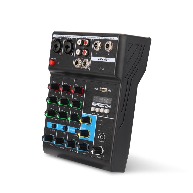 Audio Mixer 4-Channel Bluetooth USB Mixing Console with Reverb Control - Dual Stereo Channels Low-Noise Preamps Recording Console for Studio and Live Sound - Image 1
