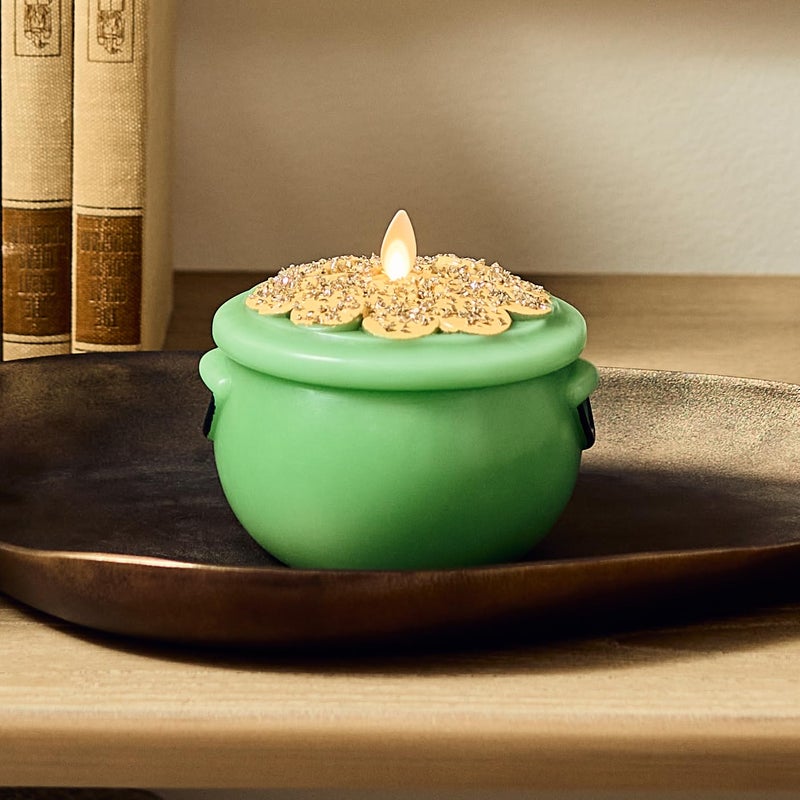 Luminara Lucky Green Pot of Gold Candle - Flickering Real-Flame Technology- Flameless LED- Remote Ready- Classic Green St. Patrick's Day- 4.8" x 4.3" - Image 2