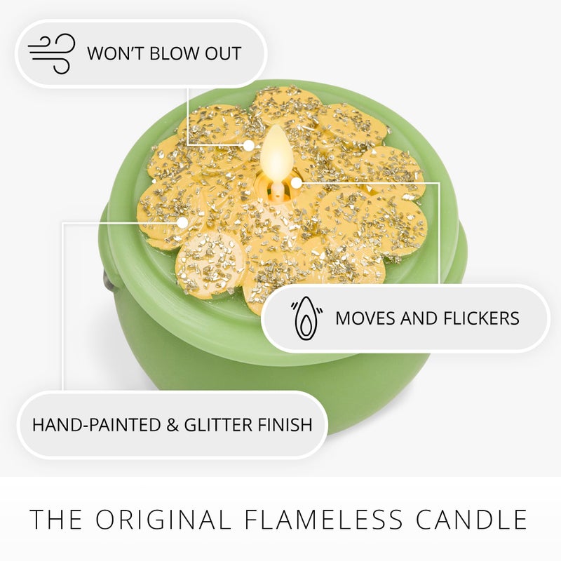 Luminara Lucky Green Pot of Gold Candle - Flickering Real-Flame Technology- Flameless LED- Remote Ready- Classic Green St. Patrick's Day- 4.8" x 4.3" - Image 3