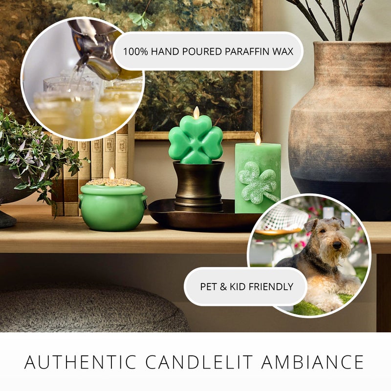 Luminara Lucky Green Pot of Gold Candle - Flickering Real-Flame Technology- Flameless LED- Remote Ready- Classic Green St. Patrick's Day- 4.8" x 4.3" - Image 5
