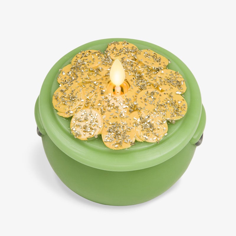 Luminara Lucky Green Pot of Gold Candle - Flickering Real-Flame Technology- Flameless LED- Remote Ready- Classic Green St. Patrick's Day- 4.8" x 4.3" - Image 1