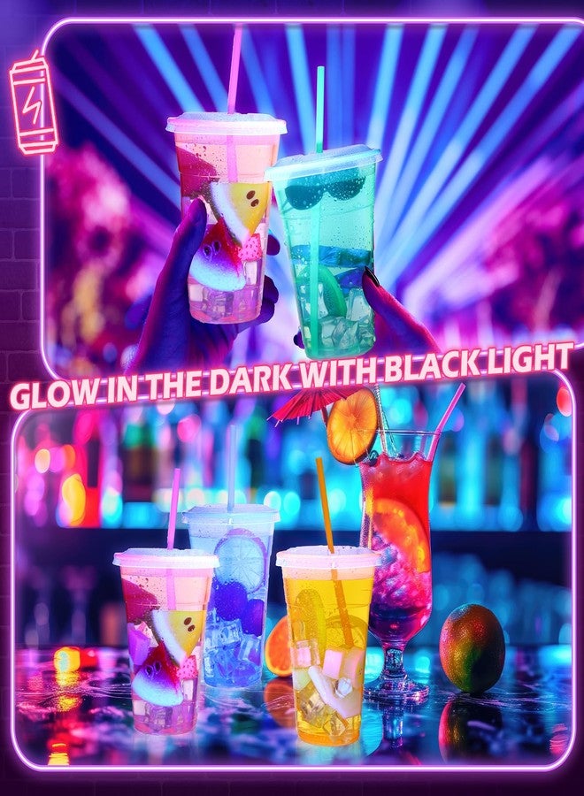 Jingmore 120 Sets 16 oz Neon Plastic Cups with Lids and Straws Glowing Party Glow in the Dark Cups Multicolor Disposable Bulk for Carnival Fiesta Bachelorette Decorations Birthday Wedding Party - Image 5