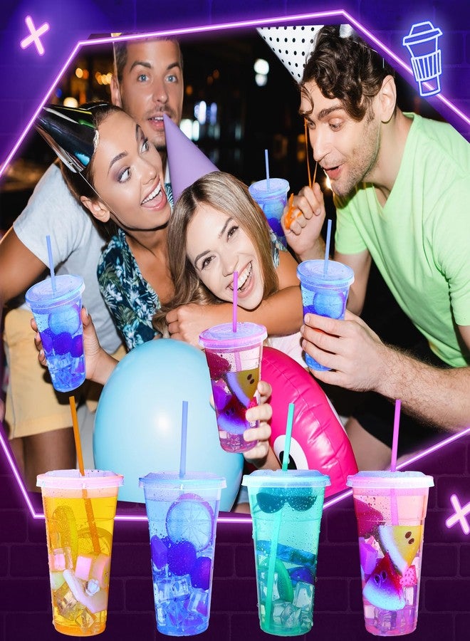 Jingmore 120 Sets 16 oz Neon Plastic Cups with Lids and Straws Glowing Party Glow in the Dark Cups Multicolor Disposable Bulk for Carnival Fiesta Bachelorette Decorations Birthday Wedding Party - Image 4
