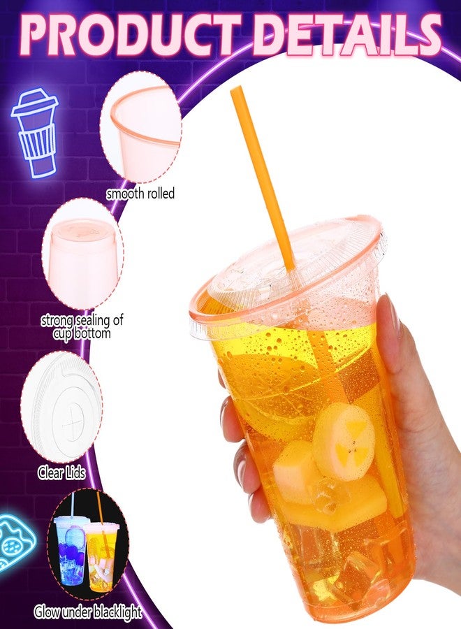 Jingmore 120 Sets 16 oz Neon Plastic Cups with Lids and Straws Glowing Party Glow in the Dark Cups Multicolor Disposable Bulk for Carnival Fiesta Bachelorette Decorations Birthday Wedding Party - Image 3