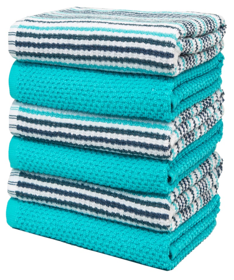Bumble Towels Kitchen Towels 16â€x 26â€ - 6 Pack | Large Cotton Kitchen Hand Towels | Dish Towels | Popcorn Stripe Design | 430 GSM Highly Absorbent Tea Towels Set with Hanging Loop | Dish Towels for Kitchen | Aqua - Image 5