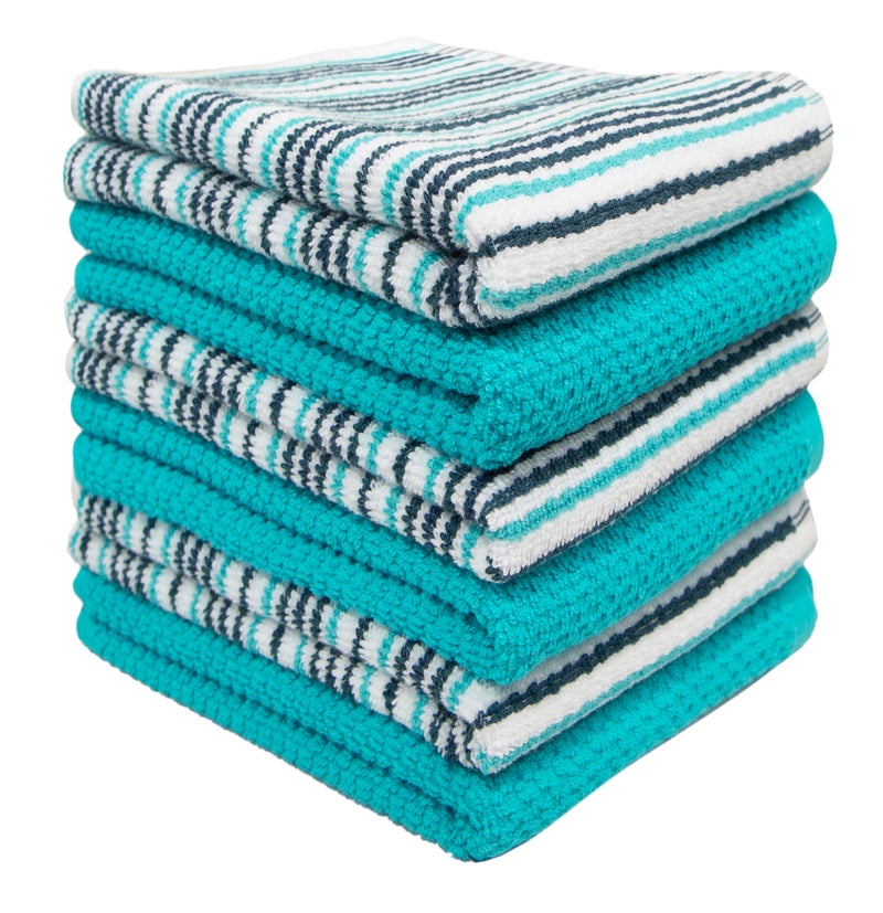 Bumble Towels Kitchen Towels 16â€x 26â€ - 6 Pack | Large Cotton Kitchen Hand Towels | Dish Towels | Popcorn Stripe Design | 430 GSM Highly Absorbent Tea Towels Set with Hanging Loop | Dish Towels for Kitchen | Aqua - Image 4