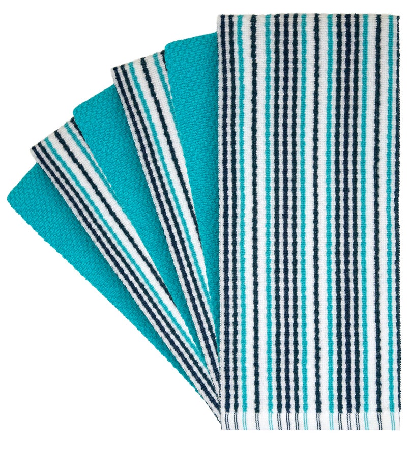 Bumble Towels Kitchen Towels 16â€x 26â€ - 6 Pack | Large Cotton Kitchen Hand Towels | Dish Towels | Popcorn Stripe Design | 430 GSM Highly Absorbent Tea Towels Set with Hanging Loop | Dish Towels for Kitchen | Aqua - Image 2