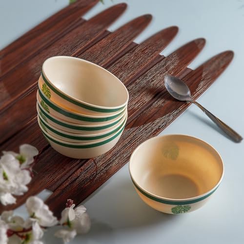 Red Butler Eco-Friendly Bamboo Fiber Bowls | Set of 6 Bowls | Reusable and Stain Resistant | Sturdy Weight, Perfect Size for Indian Curries | Microwave & Dishwasher Safe | Elegant Leaf Design - Image 2