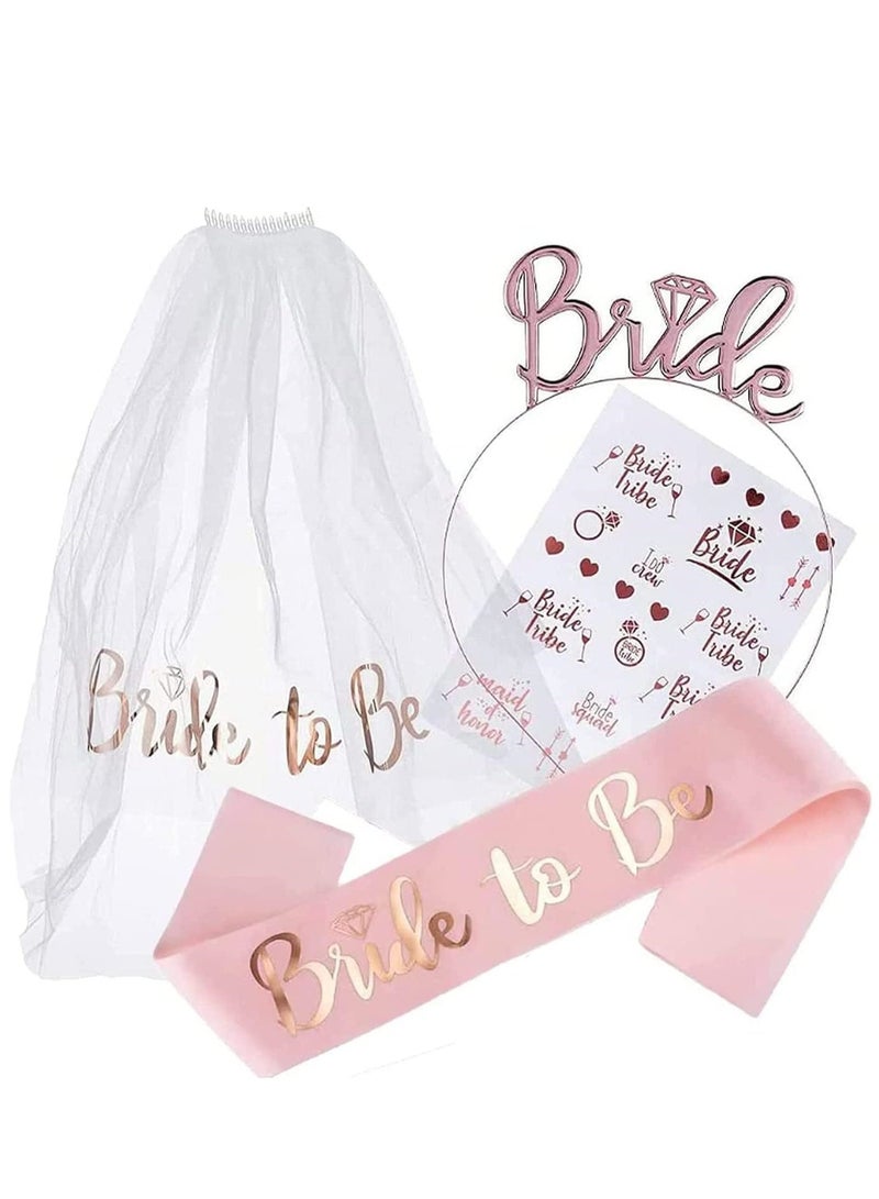 Bride to Be Decoration Set, Bride Sash, Headband Tiara, Bride Veil with Comb, Rhinestone Tiara, Pre-Strung Banner, Elastic Pearl Wrist Bands - Image 1