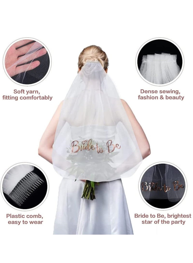 Bride to Be Decoration Set, Bride Sash, Headband Tiara, Bride Veil with Comb, Rhinestone Tiara, Pre-Strung Banner, Elastic Pearl Wrist Bands - Image 2